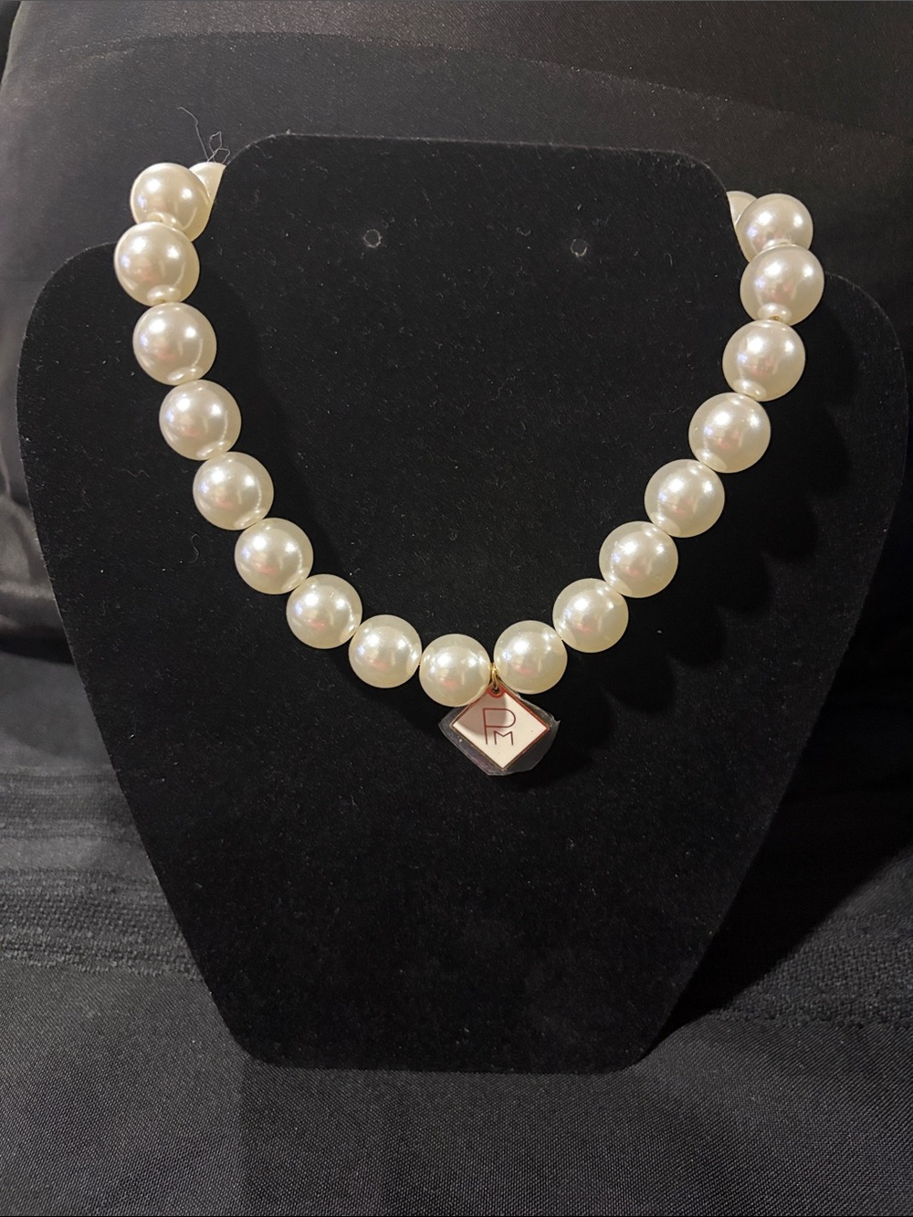 Pearl Bead Necklace with Signature Charm - White